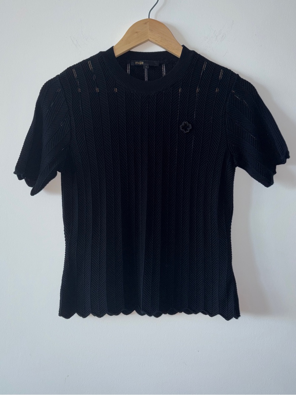 Maje Black Pointelle Knit Sweater Top